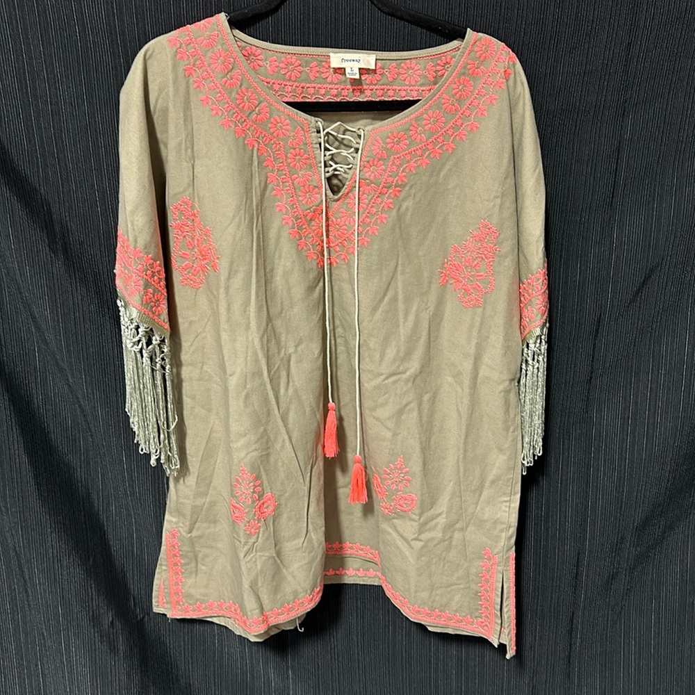 Freeway | Tops | Freeway Size L Bohemian Top Tan Hot‎ Orange / V-17